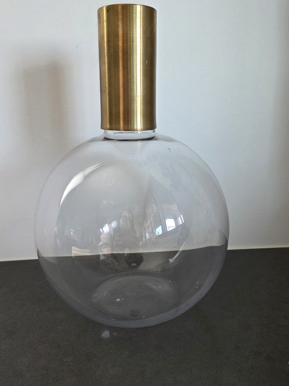 Modern Round Glass Globe Vase with Brushed Gold Brass Neck